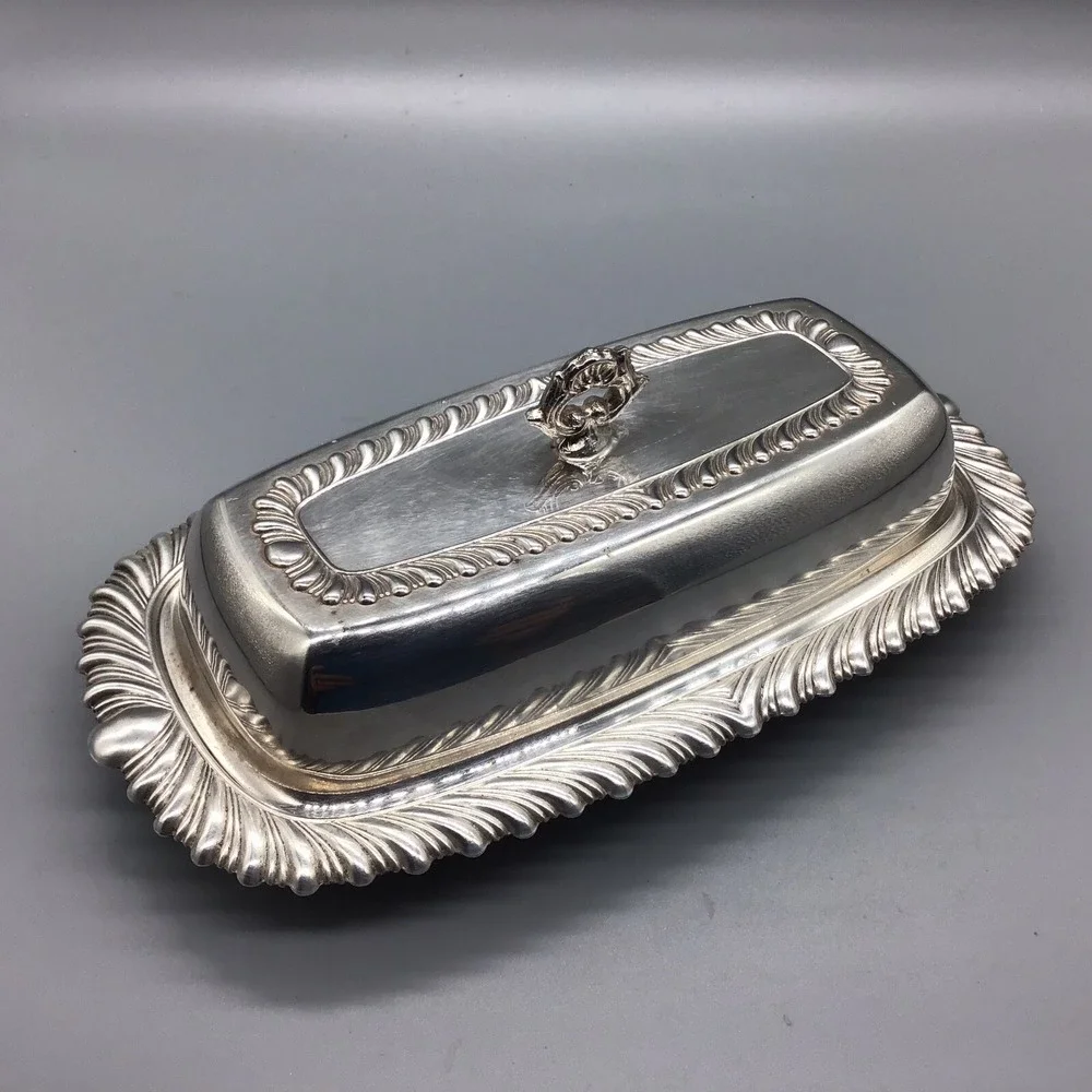 Vintage M.S.C Silverplate Butter Dish with Glass Tray